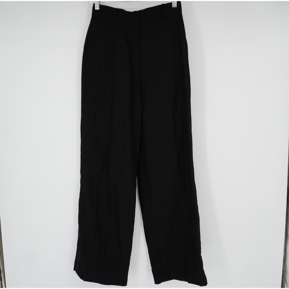 COS Black Wide‎ Leg Trousers Lyocell Linen Blend High Waisted Pants Size 2 - Picture 13 of 15